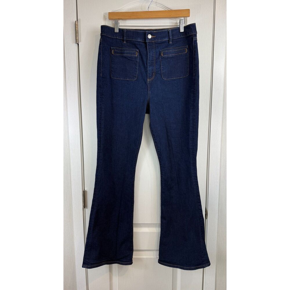 LOFT Women's Slim Flare Jeans Dark Wash Patch Pockets Size 31 / 12